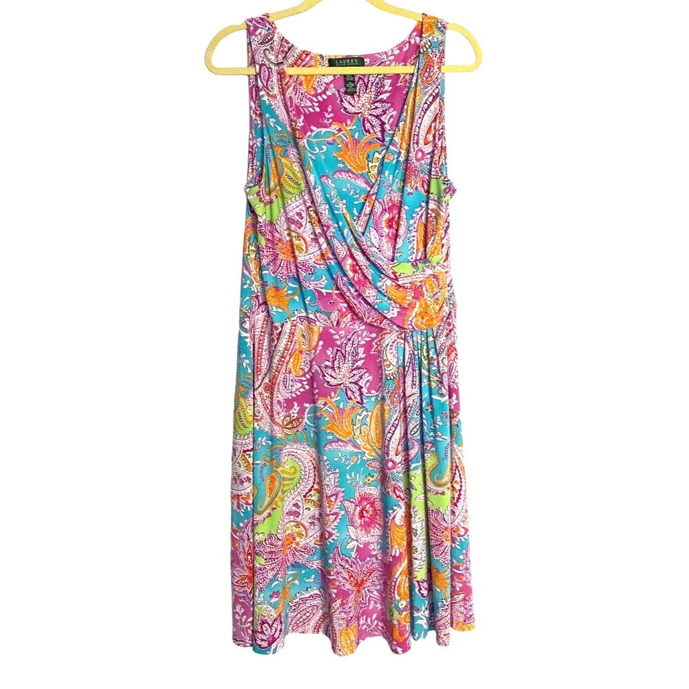 LAUREN RALPH LAUREN Dress Womens Size Large Paisley Cinch Waist Sleeveless